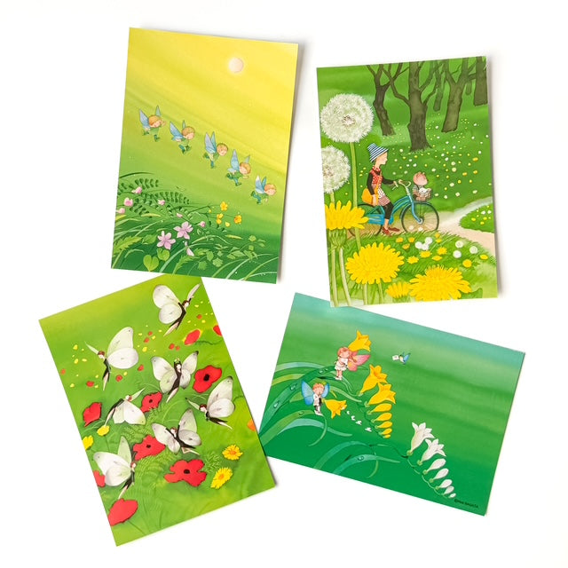 春のポストカードセットD『若草のさんぽ道』